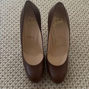 NWT Authentic Christian Louboutin 4 1/4” Chocolate Platform Brown Leather Heels